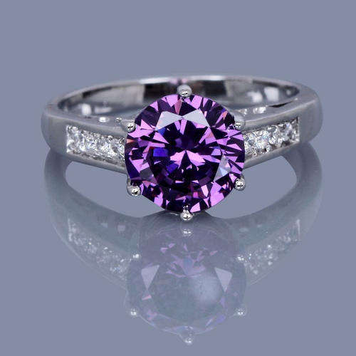 Ladies Gorgeous 10K White Gold Filled Ring with Purple Amethyst (Size 6)